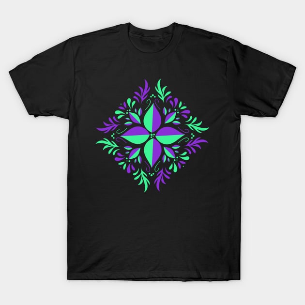 Purple green calming flower yoga meditation T-Shirt by BlueRoseHeart
